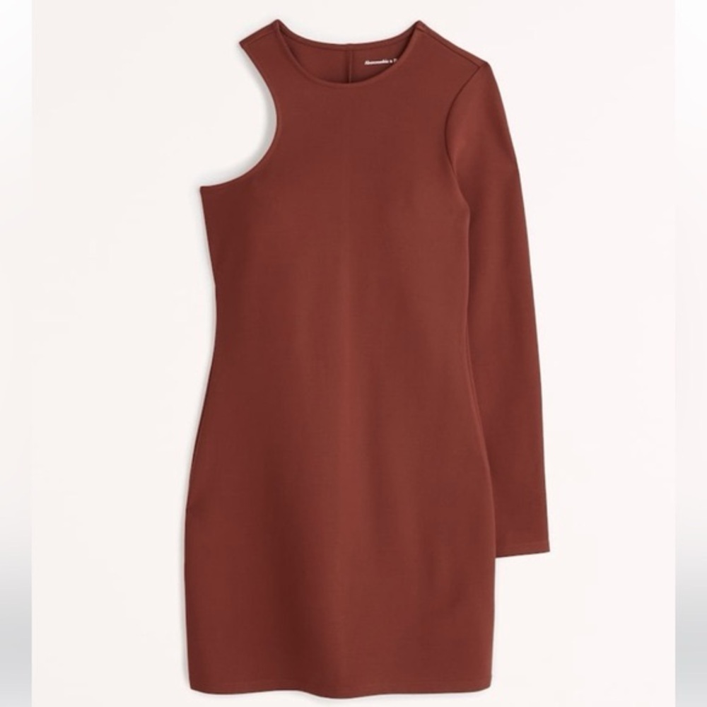 Abercrombie & Fitch brown fall essential neutral Asymmetrical stretch Mini Dress